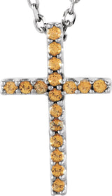 14K Gold Round Natural Yellow Sapphire Petite Cross Necklace or Pendant - White Gold