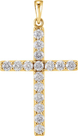 14K Gold Round Natural Diamond Accented Cross Necklace or Pendant - Yellow Gold