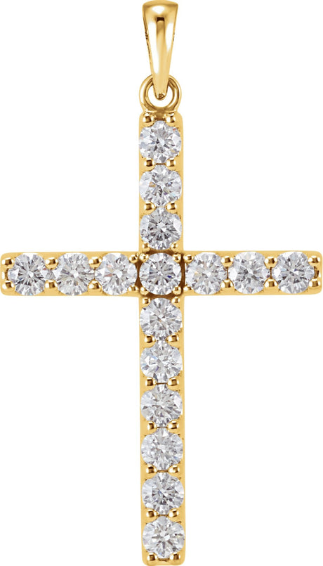 14K Gold Round Natural Diamond Accented Cross Necklace or Pendant - Yellow Gold