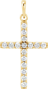 14K Gold Round Natural Diamond Accented Cross Necklace or Pendant - Yellow Gold