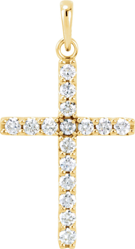 14K Gold Round Natural Diamond Accented Cross Necklace or Pendant - Yellow Gold