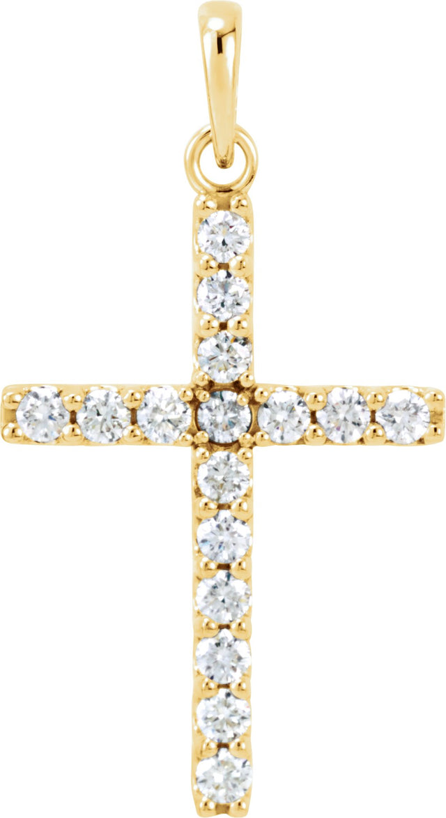 14K Gold Round Natural Diamond Accented Cross Necklace or Pendant - Yellow Gold
