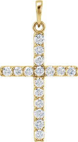 14K Gold Round Lab-Grown Diamond Accented Cross Necklace or Pendant - Yellow Gold