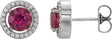 14K Gold Round Natural Pink Tourmaline Halo-Style Earrings - White Gold