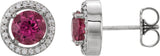 14K Gold Round Natural Pink Tourmaline Halo-Style Earrings - White Gold