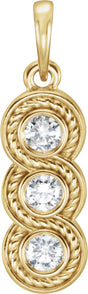 14K Gold Round Natural Diamond Three-Stone Rope Pendant - Yellow Gold