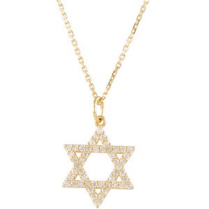 14K Gold Round Natural Diamond Accented Star of David Necklace or Pendant - Yellow Gold