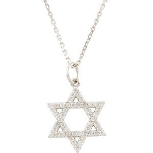 14K Gold Round Natural Diamond Accented Star of David Necklace or Pendant - White Gold
