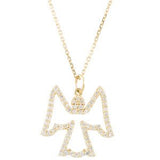 14K Gold Round Natural Diamond Angel Necklace - Yellow Gold