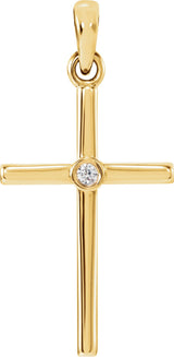 14K Gold Round Natural Diamond Cross Pendant – up to 0.01 CTW - Yellow Gold
