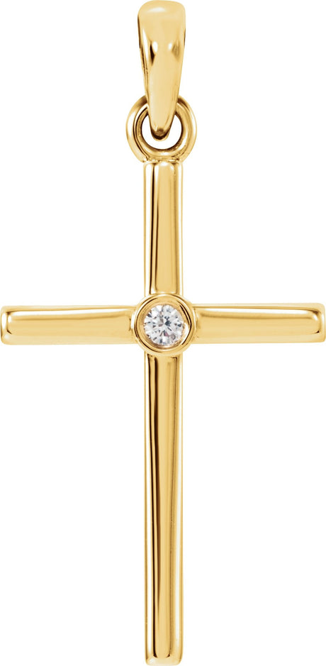 14K Gold Round Natural Diamond Cross Pendant – up to 0.01 CTW - Yellow Gold
