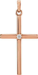 14K Gold Round Natural Diamond Birthstone Cross Pendant - Rose Gold
