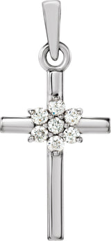 14K Gold Round Natural Diamond Cross Pendant – up to 0.06 CTW - White Gold