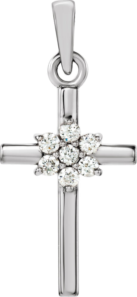 14K Gold Round Natural Diamond Cross Pendant – up to 0.06 CTW - White Gold