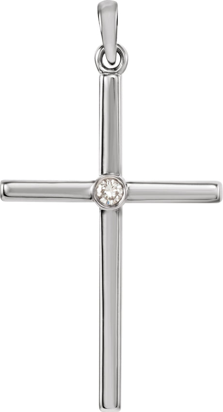 14K Gold Round Natural Diamond Cross Pendant – up to 0.01 CTW - White Gold