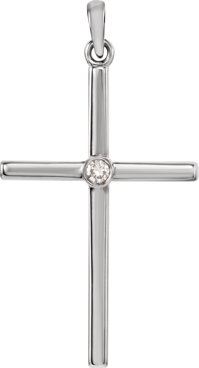 14K Gold Round Natural Diamond Cross Pendant – up to 0.01 CTW - White Gold