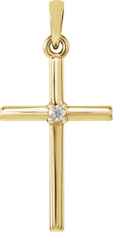 14K Gold Round Natural Diamond Birthstone Cross Pendant - Yellow Gold