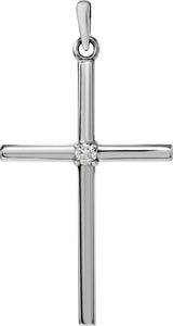 Platinum Round Natural Diamond Birthstone Cross Pendant