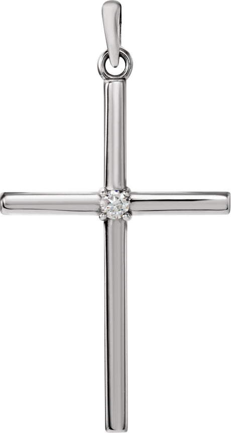 14K Gold Round Natural Diamond Birthstone Cross Pendant - White Gold