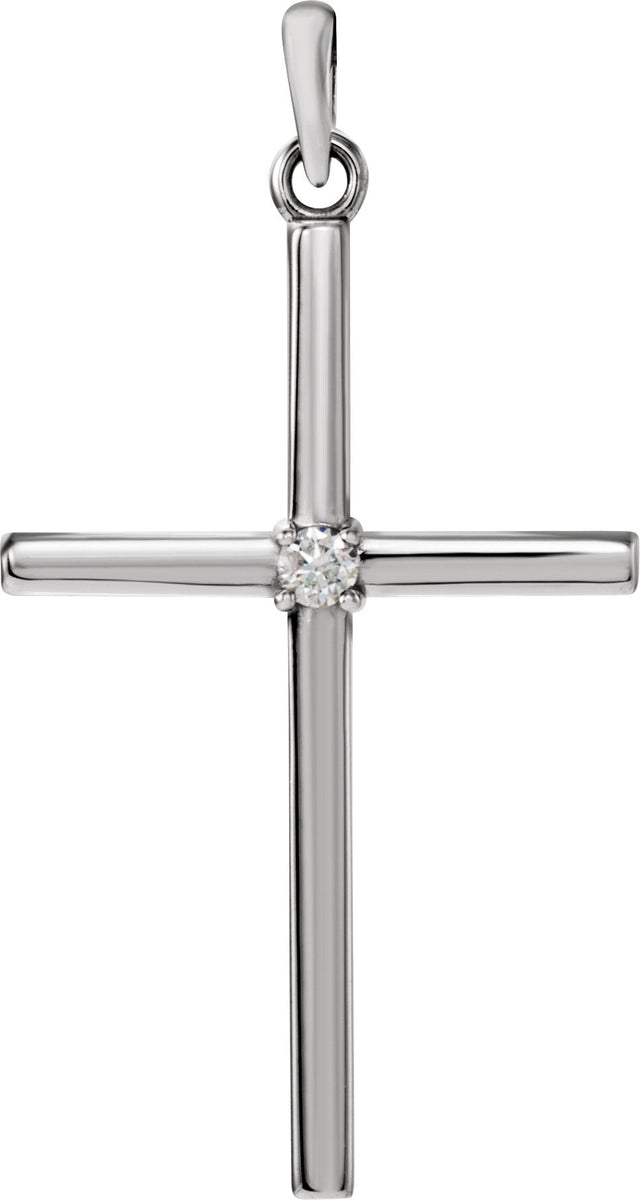 14K Gold Round Natural Diamond Birthstone Cross Pendant - White Gold