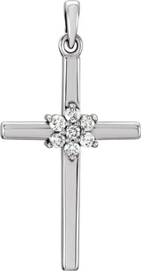14K Gold Round Natural Diamond Cross Pendant – up to 0.06 CTW - White Gold