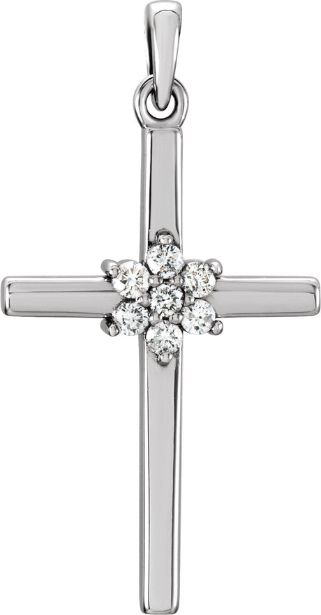 14K Gold Round Natural Diamond Cross Pendant – up to 0.06 CTW - White Gold