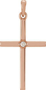 14K Gold Round Natural Diamond Cross Pendant – up to 0.01 CTW - Rose Gold