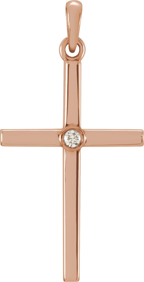 14K Gold Round Natural Diamond Cross Pendant – up to 0.01 CTW - Rose Gold