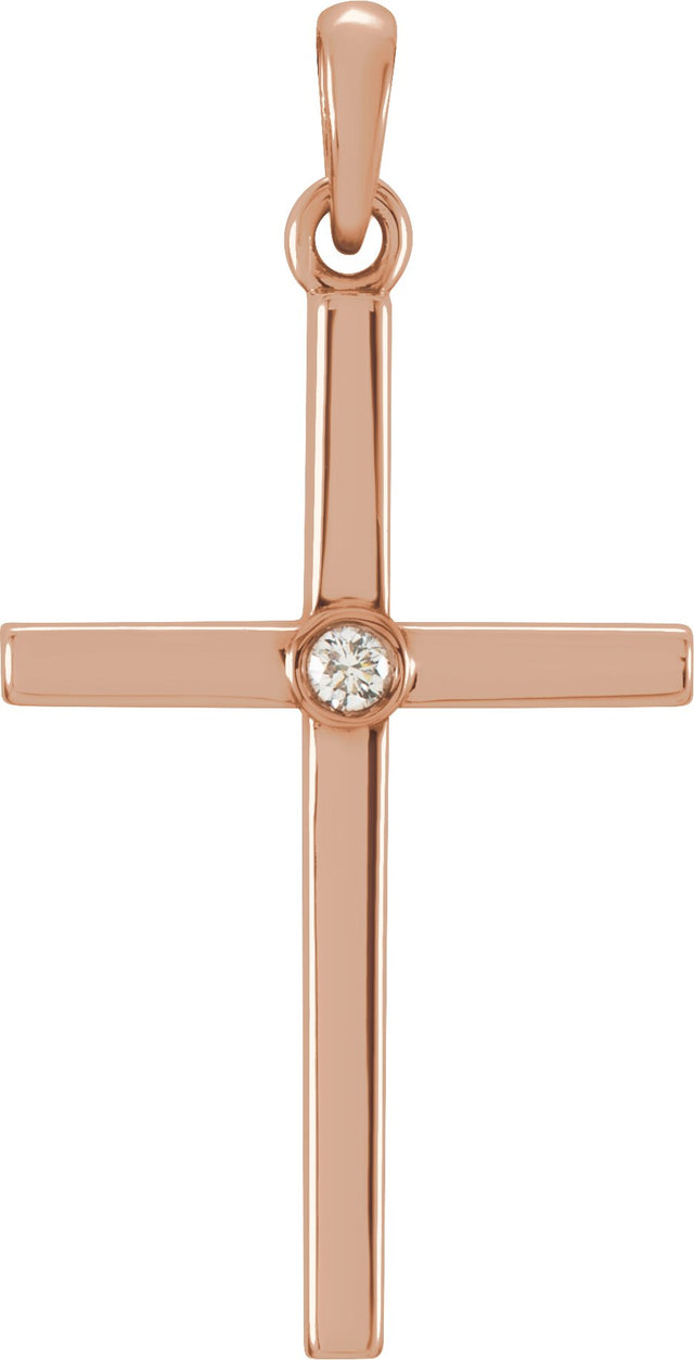 14K Gold Round Natural Diamond Cross Pendant – up to 0.01 CTW - Rose Gold