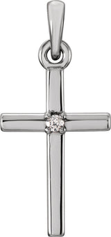 Platinum Round Natural Diamond Birthstone Cross Pendant
