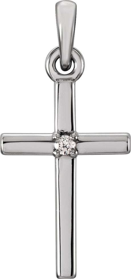 14K Gold Round Natural Diamond Birthstone Cross Pendant - White Gold