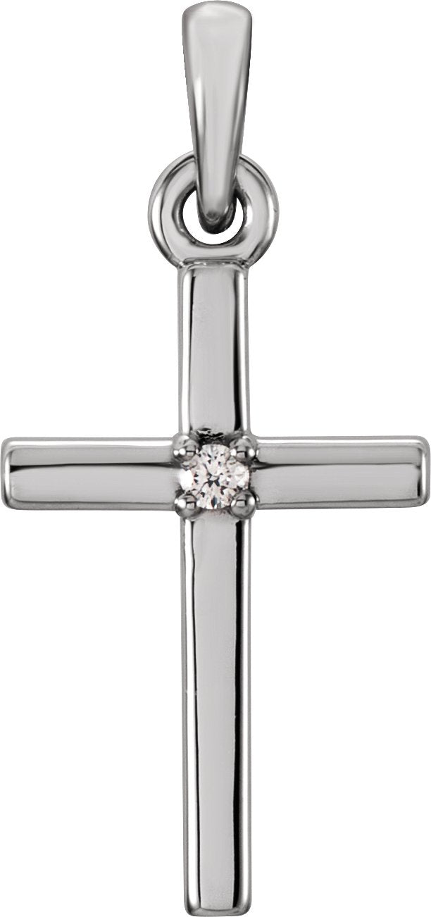 14K Gold Round Natural Diamond Birthstone Cross Pendant - White Gold