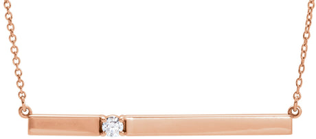 14K Gold Round Natural Diamond Engravable Accented Bar Necklace - Rose Gold