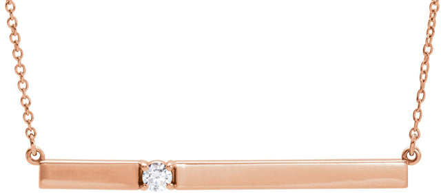 14K Gold Round Natural Diamond Engravable Accented Bar Necklace - Rose Gold