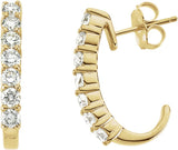 14K Gold Round Natural Diamond Accented J-Hoop Earrings - Yellow Gold
