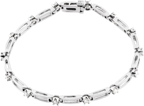 14K Gold Round Natural Diamond Line Bracelet – 2-2.4mm Stones - White Gold