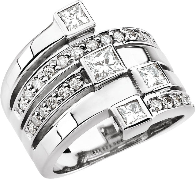14K Gold Square Natural Diamond Accented Right Hand Ring - view 3