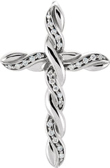 14K Gold Round Natural Diamond Cross Pendant – 1.3mm Stones - White Gold