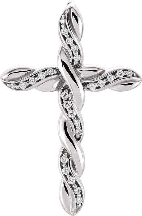 14K Gold Round Natural Diamond Cross Pendant – 1.3mm Stones - White Gold