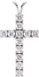 14K Gold Round Lab-Grown Diamond Accented Cross Pendant – 1 1/4 CTW - White Gold