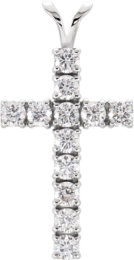 14K Gold Round Lab-Grown Diamond Accented Cross Pendant – 1 1/4 CTW - White Gold