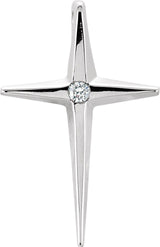 14K Gold Round Natural Diamond Solitaire Cross Pendant – 0.025 CTW - White Gold