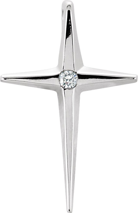 14K Gold Round Natural Diamond Solitaire Cross Pendant – 0.025 CTW - White Gold