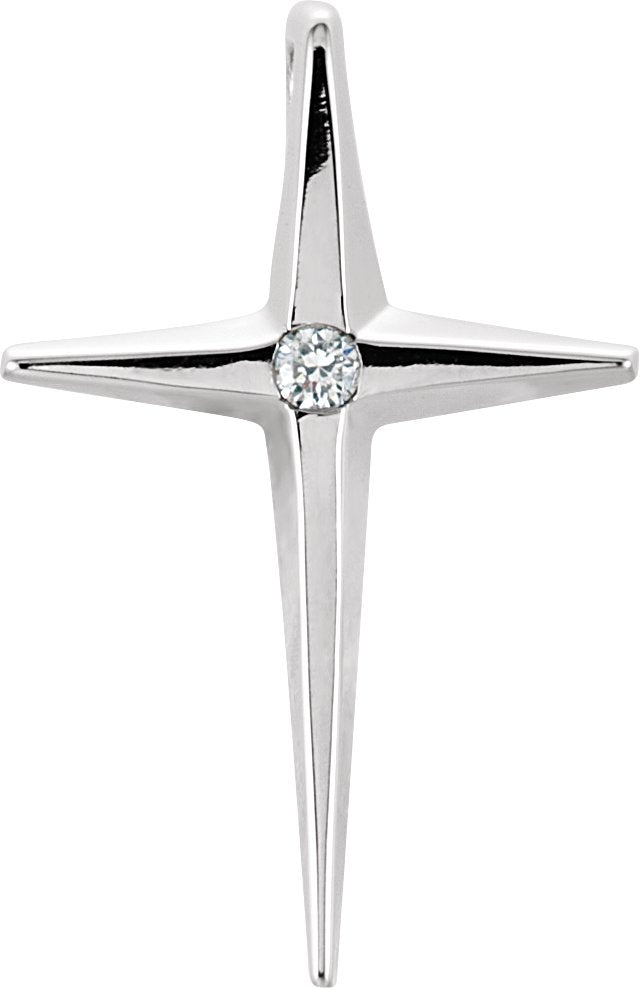 14K Gold Round Natural Diamond Solitaire Cross Pendant – 0.025 CTW - White Gold
