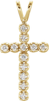 14K Gold Round Lab-Grown Diamond Accented Cross Pendant – 1/10 CTW - Yellow Gold