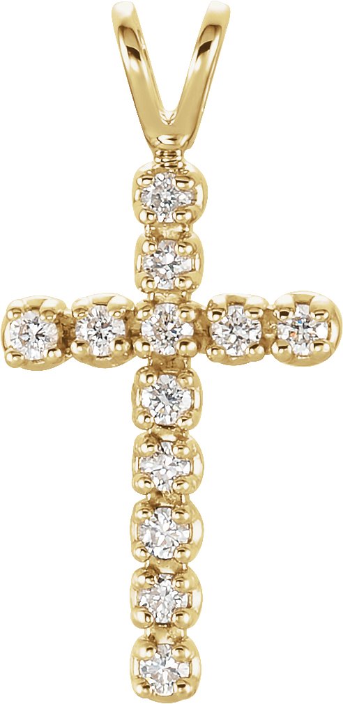 14K Gold Round Natural Diamond Accented Cross Pendant – 1/10 CTW · 1.3mm Stones - Yellow Gold