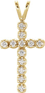 14K Gold Round Natural Diamond Accented Cross Pendant – 1/10 CTW · 1.3mm Stones - Yellow Gold