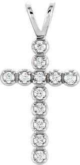 14K Gold Round Natural Diamond Accented Cross Pendant – 1/10 CTW · 1.3mm Stones - White Gold