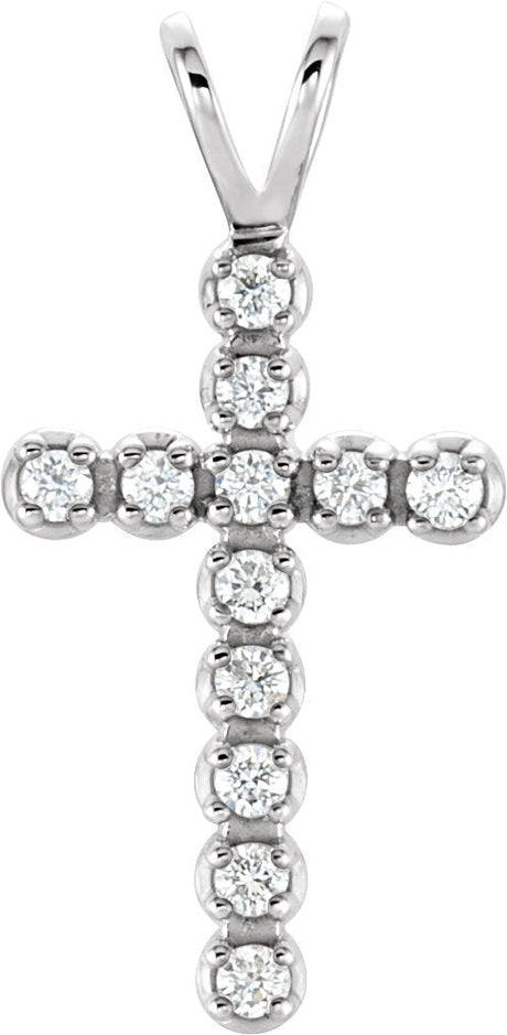 14K Gold Round Lab-Grown Diamond Accented Cross Pendant – 1/10 CTW - White Gold