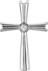 14K Gold Round Natural Diamond Solitaire Cross Pendant – 0.04 CTW - White Gold